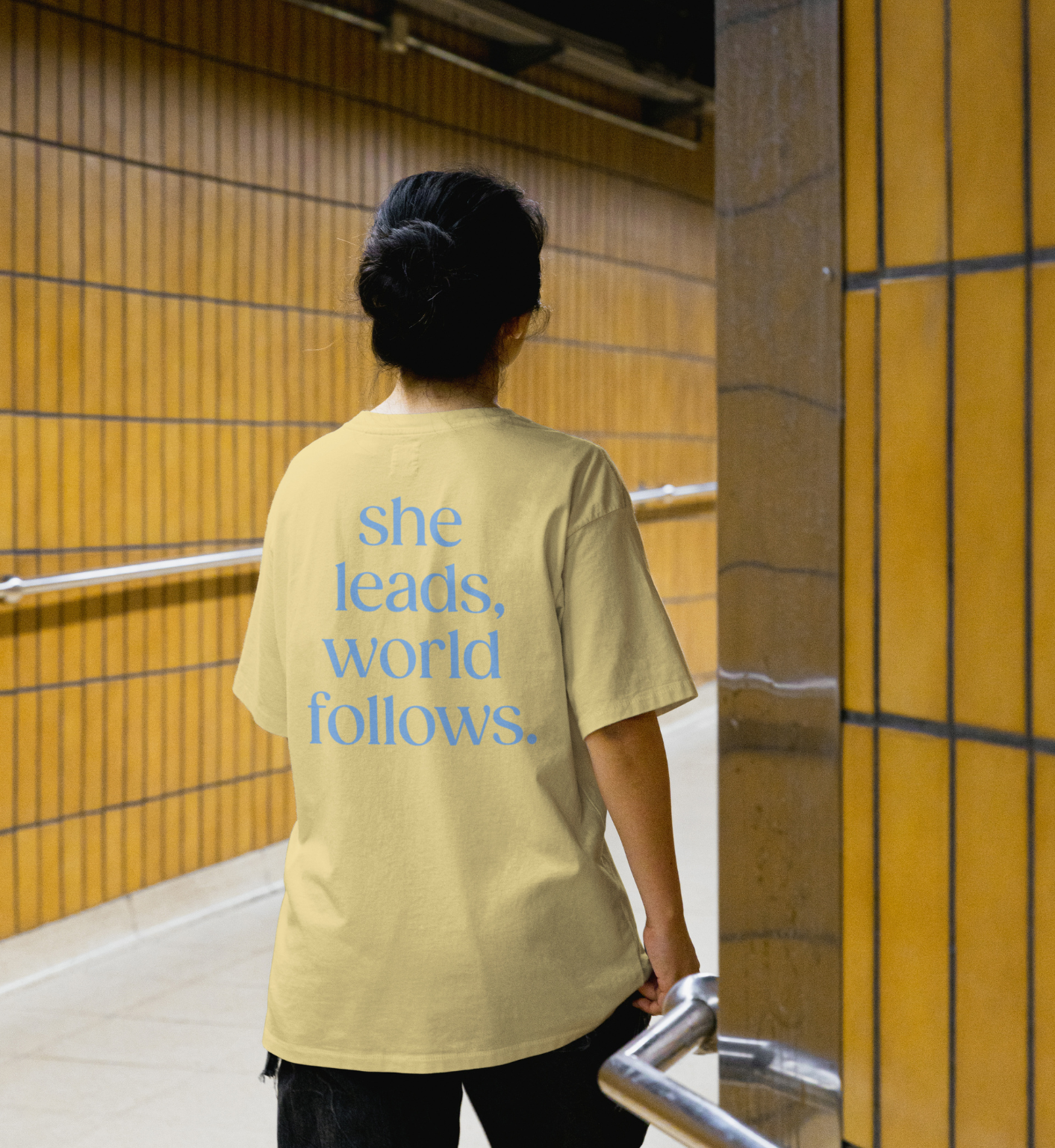 "she leads, world follows" T-Shirt - Image 3